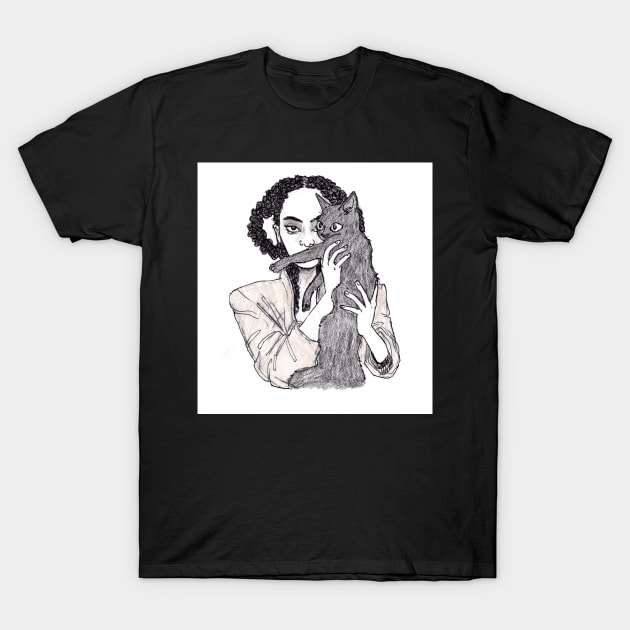 Girl With Cat T-Shirt by sadnettles